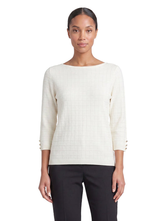 Boat Neck Textured Stitch Sweater, Vanilla Ice | Kasper