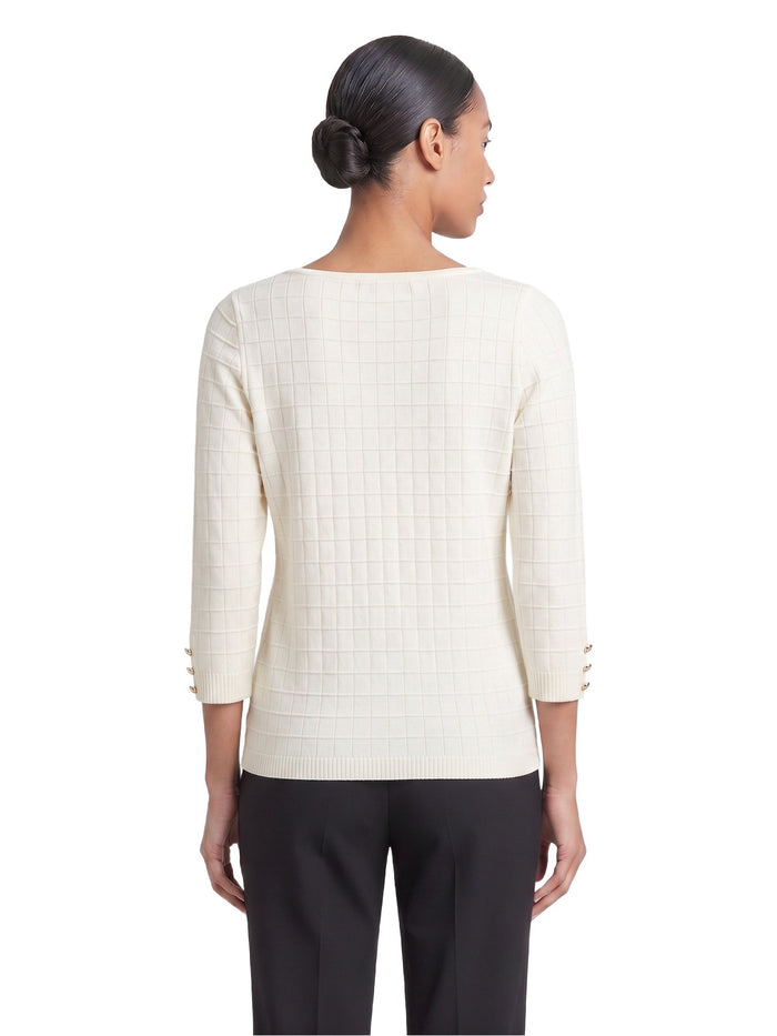 Boat Neck Textured Stitch Sweater, Vanilla Ice | Kasper