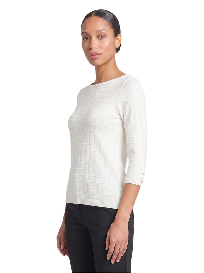 Boat Neck Textured Stitch Sweater, Vanilla Ice | Kasper