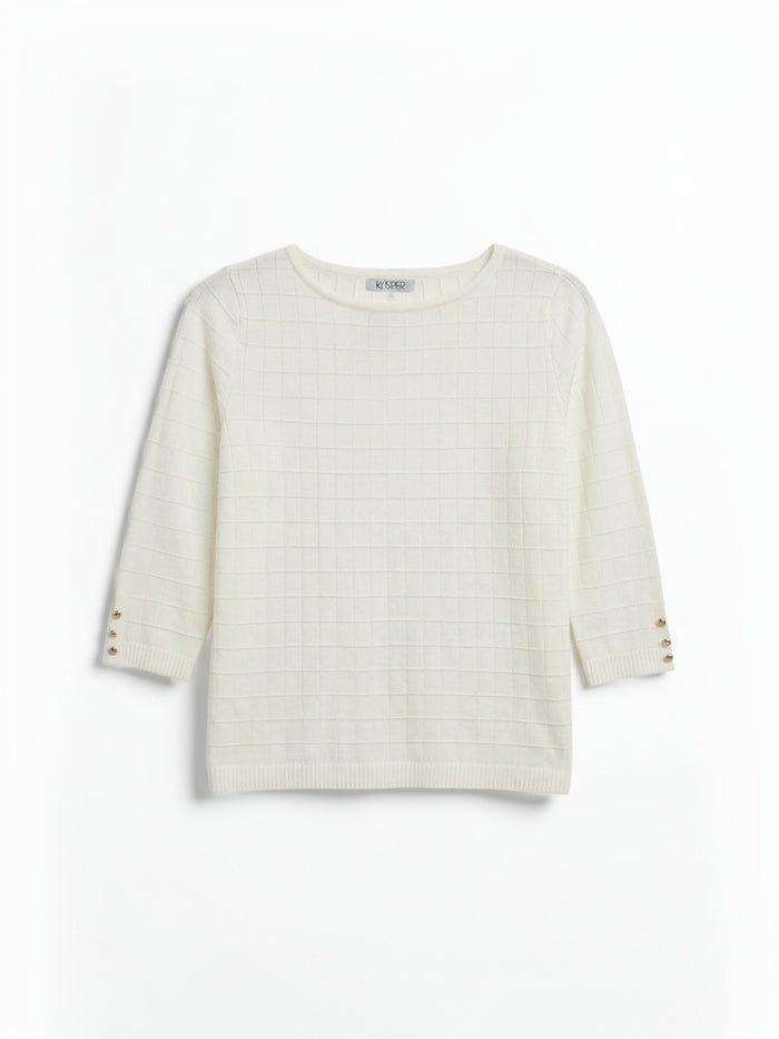 Boat Neck Textured Stitch Sweater, Vanilla Ice | Kasper