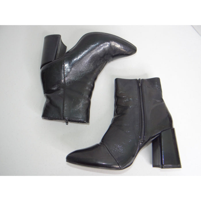 Boohoo Black Patent Block Heel Ankle Boots Pointed Toe Side Zip FD1083190 Size 81