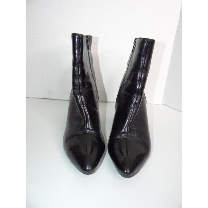 Boohoo Black Patent Block Heel Ankle Boots Pointed Toe Side Zip FD1083190 Size 83
