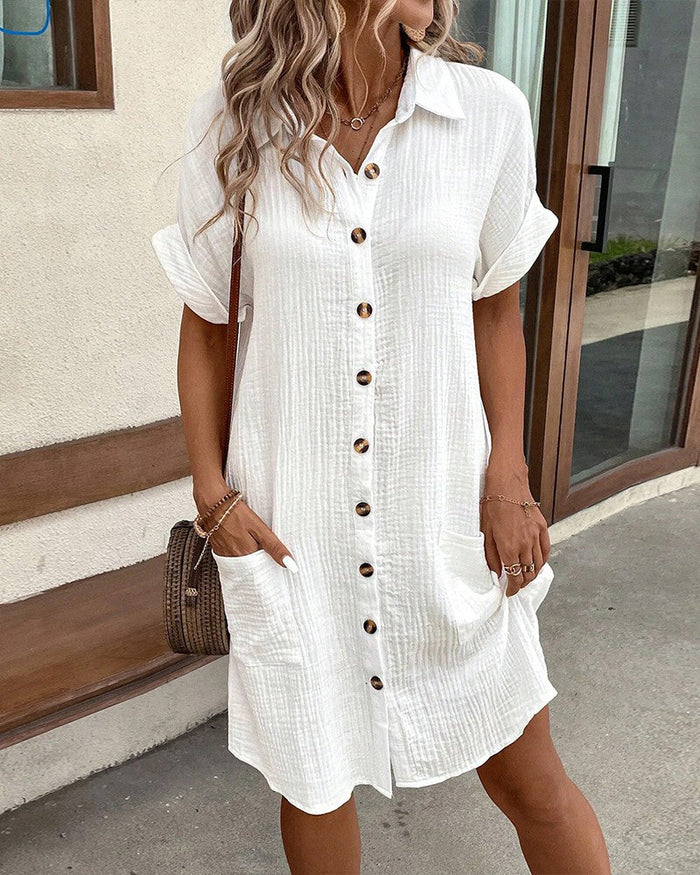 Brooke - Casual Women's Wedding Guest Mini Dress with Shirt Collar and Button Front