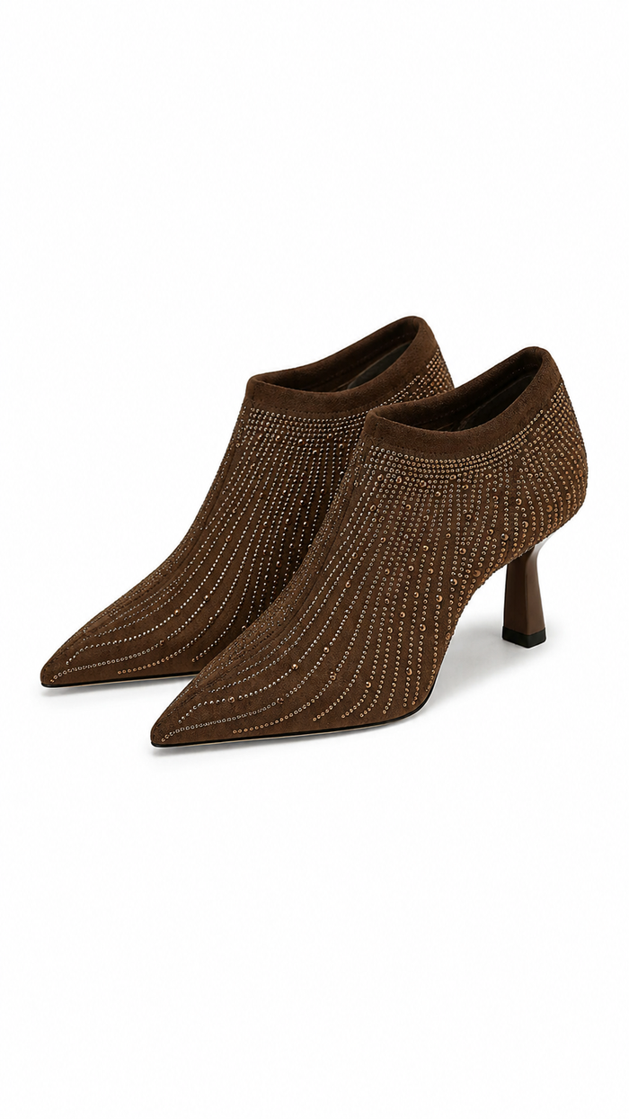 Brown Crystal Embellished Ankle Boots – BRAVÉLLE