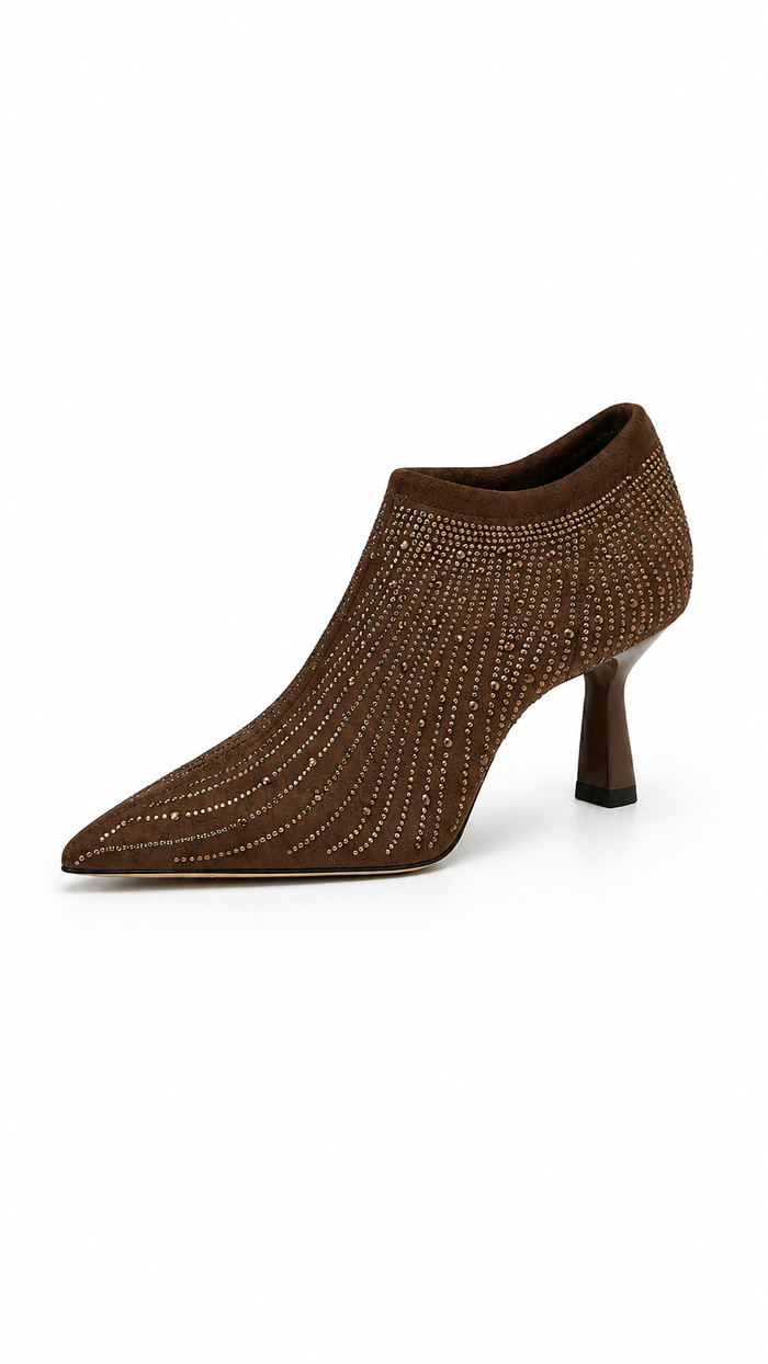 Brown Crystal Embellished Ankle Boots – BRAVÉLLE