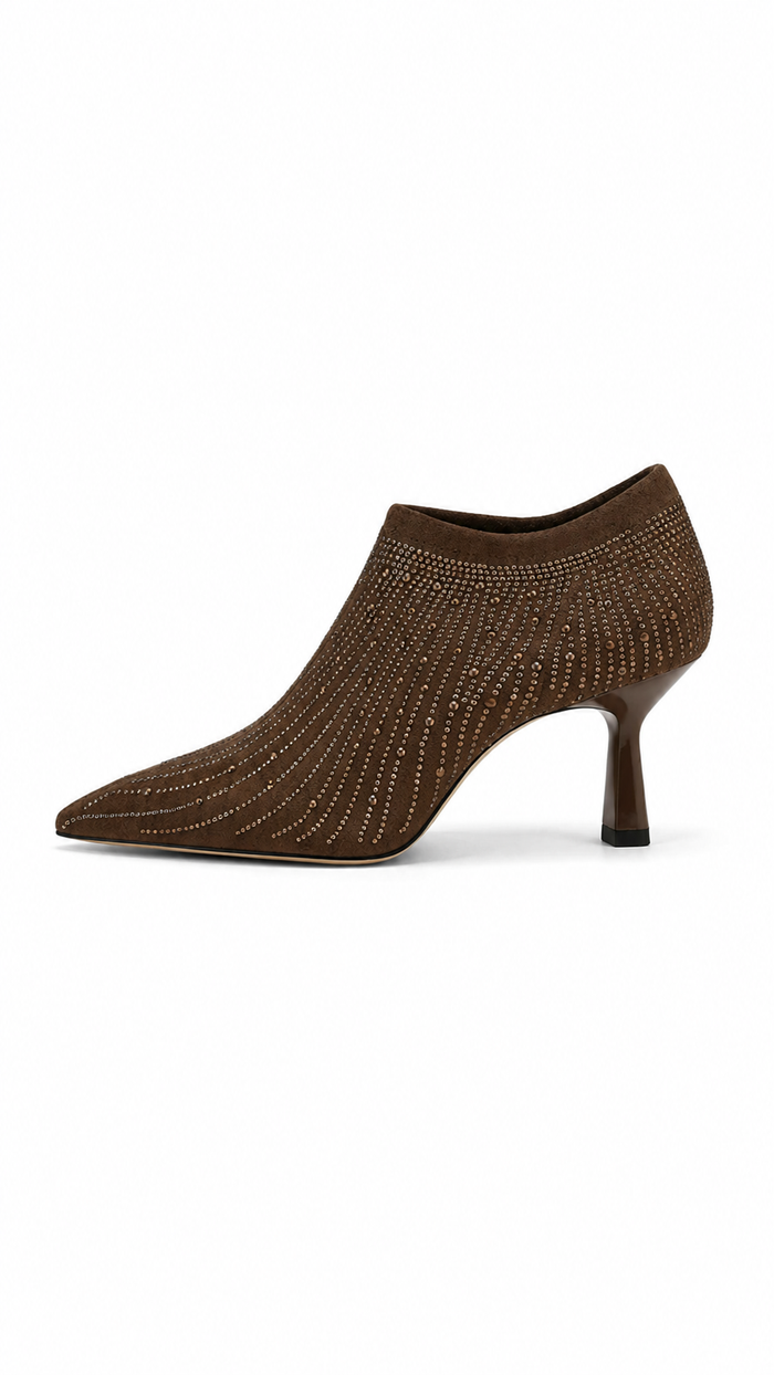 Brown Crystal Embellished Ankle Boots – BRAVÉLLE