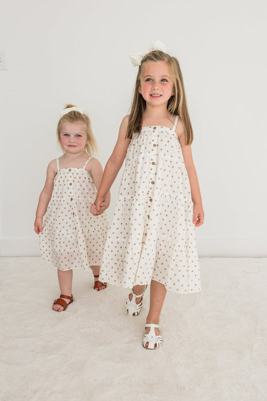 Brown Polka Dot Print Tiered Dress dress & diaper cover Yo Baby India
