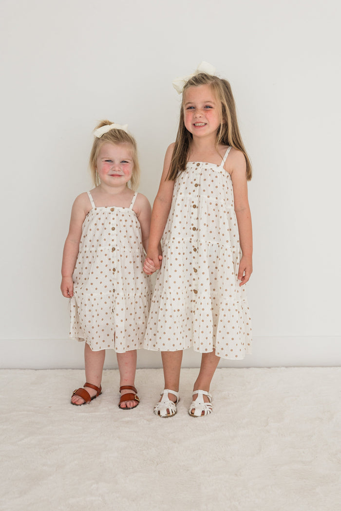 Brown Polka Dot Print Tiered Dress dress & diaper cover Yo Baby India