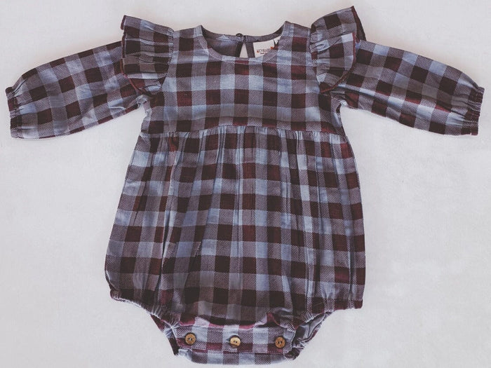 Burgundy Checkered Print Long Sleeve Baby Romper romper Yo Baby India