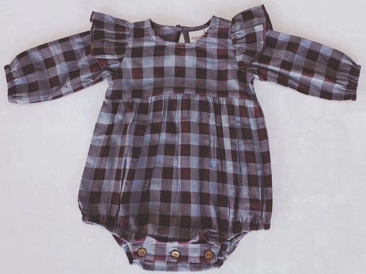 Burgundy Checkered Print Long Sleeve Baby Romper romper Yo Baby India