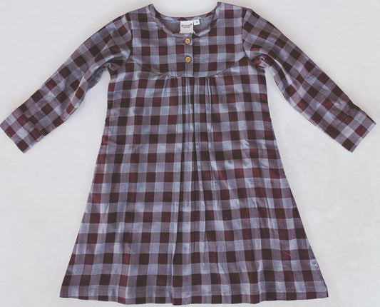 Burgundy Checkered Print Long-Sleeves Dress Dress Yo Baby India