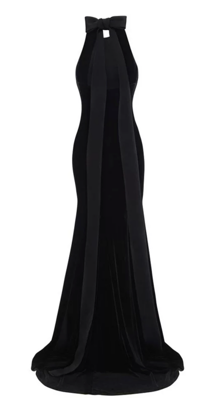 Burgundy Velvet Halter Gown – Merlot