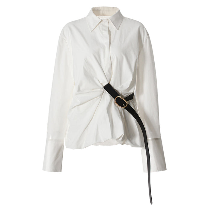 Button-up belted shirt with twisted knot - Lernu