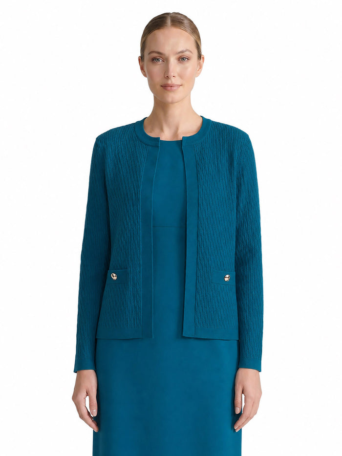 Cable Kissing Front Cardigan, Bottle Teal | Kasper