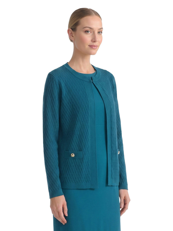 Cable Kissing Front Cardigan, Bottle Teal | Kasper