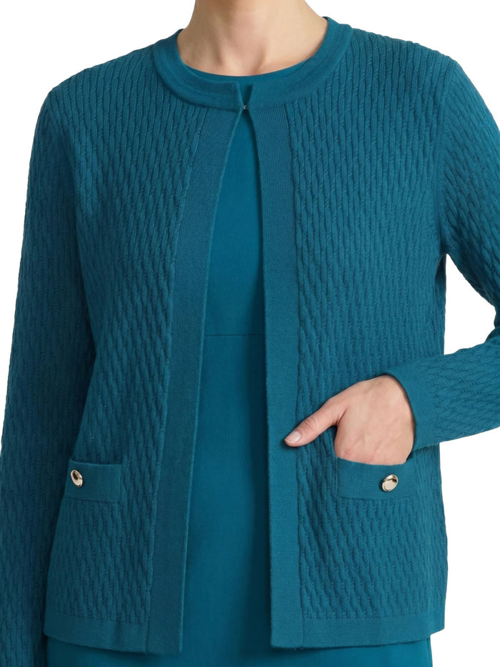 Cable Kissing Front Cardigan, Bottle Teal | Kasper