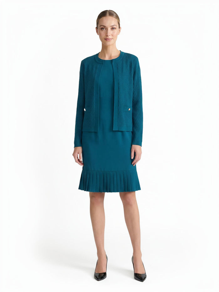 Cable Kissing Front Cardigan, Bottle Teal | Kasper