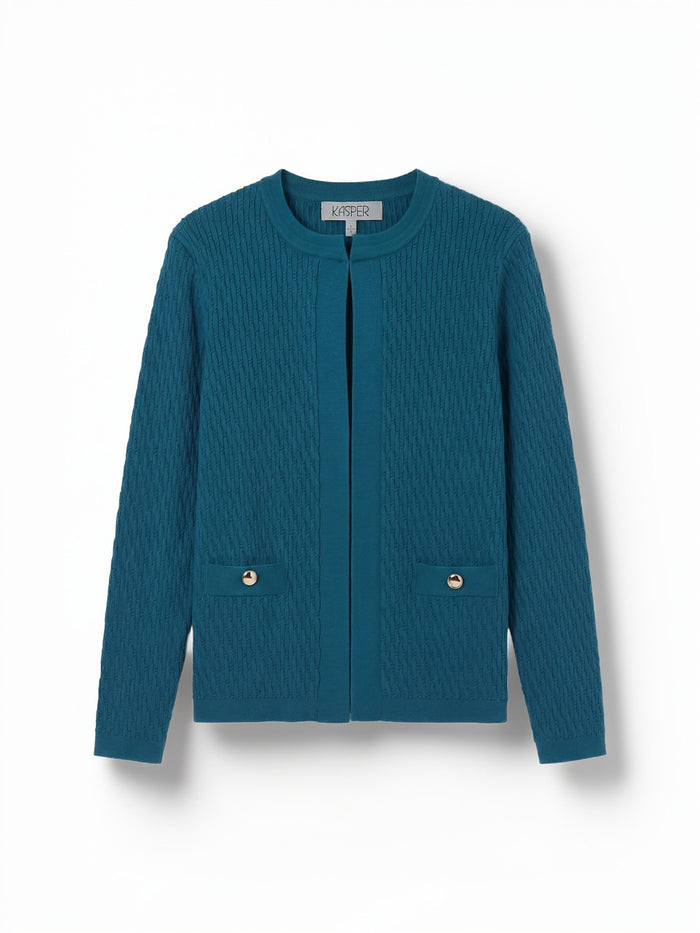 Cable Kissing Front Cardigan, Bottle Teal | Kasper