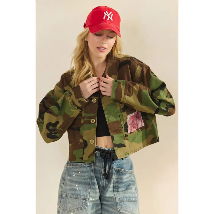 Camo Sequins Floral Jacket - Greige Goods