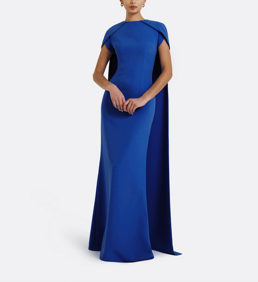 cape-sleeve column gown with high neckline – AZEIR