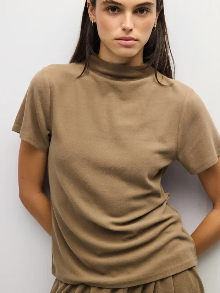Carrie Mock Neck Knit Top in Mocha