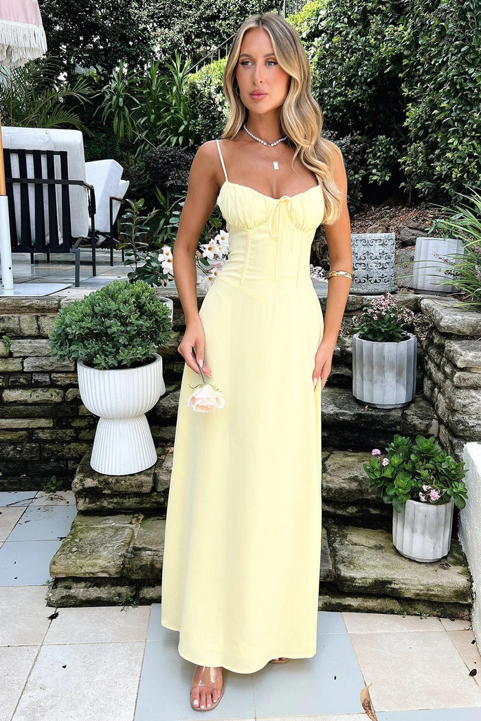 Celeste - Romantic Women's Wedding Guest Maxi Dress with Corset Bodice and Spaghetti Straps