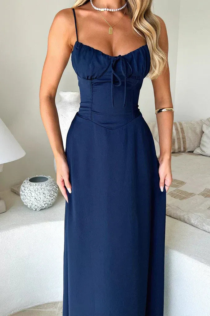 Celeste - Romantic Women's Wedding Guest Maxi Dress with Corset Bodice and Spaghetti Straps
