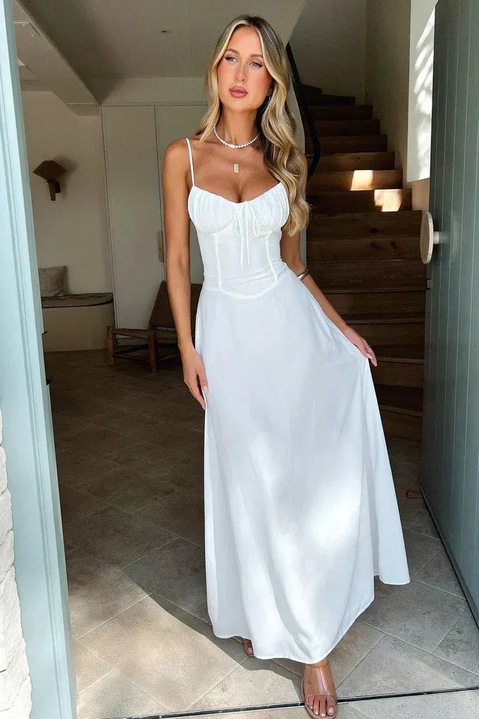 Celeste - Romantic Women's Wedding Guest Maxi Dress with Corset Bodice and Spaghetti Straps