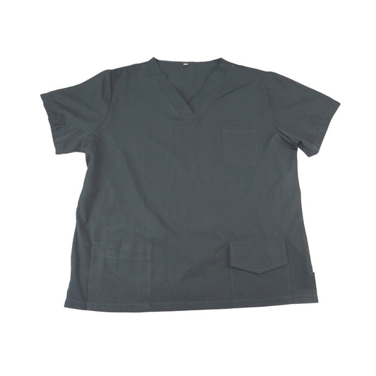 Charcoal Gray V Neck Scrub Top Short Sleeve Multi Pocket Unisex 2XL 35580