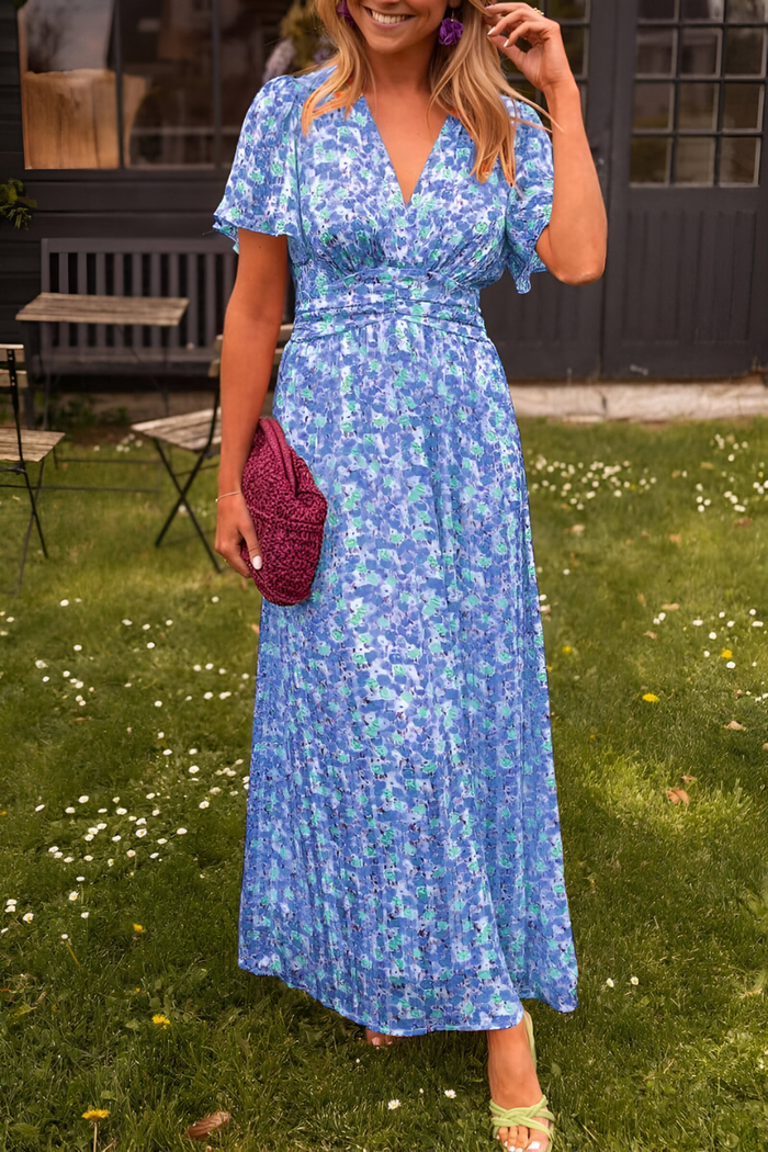 Charlotte - Flowy Women's Summer Dress with Wrap V-Neck and Flutter Sleeves