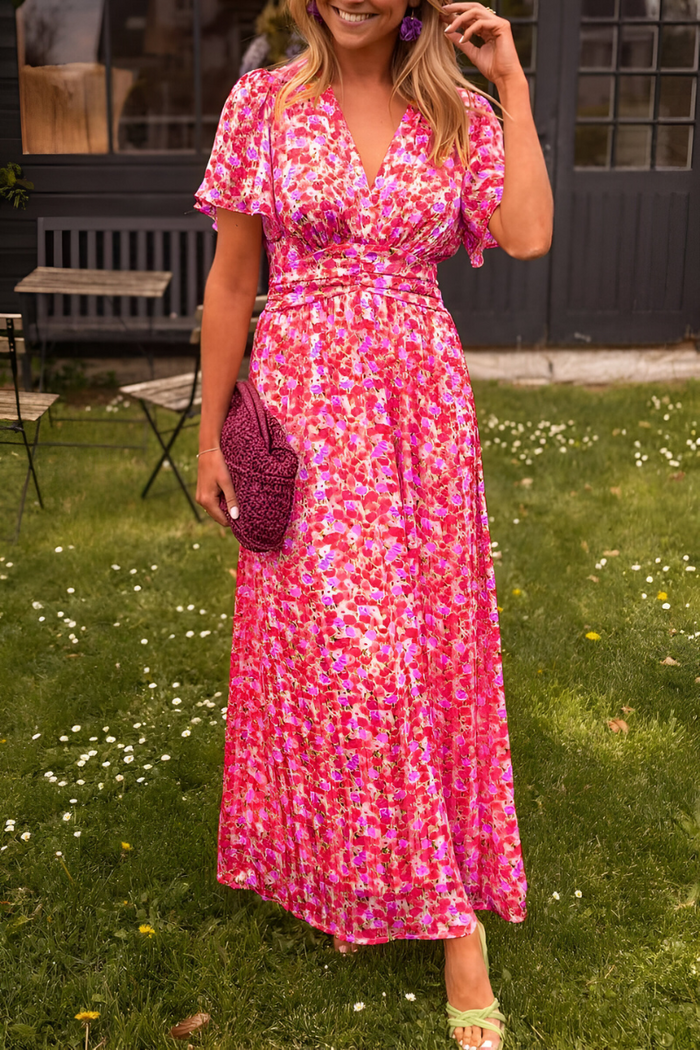 Charlotte - Flowy Women's Summer Dress with Wrap V-Neck and Flutter Sleeves