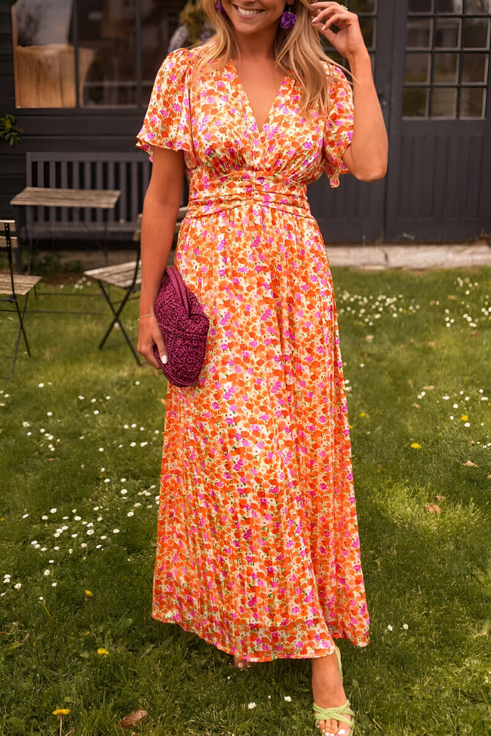 Charlotte - Flowy Women's Summer Dress with Wrap V-Neck and Flutter Sleeves