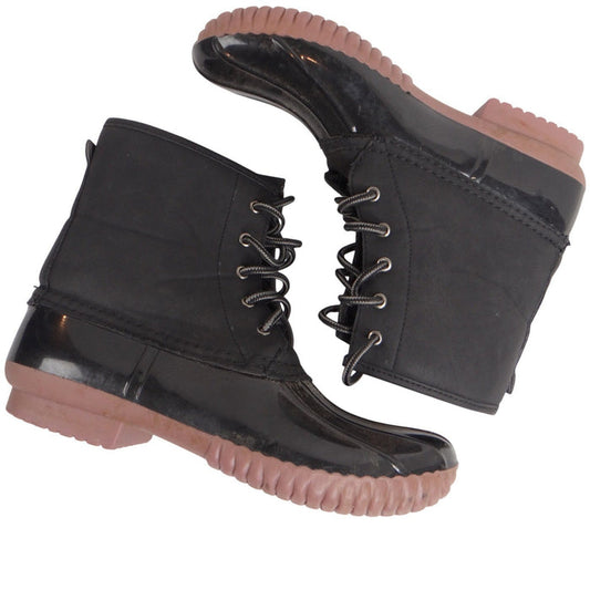 Charlotte Russe Black Lace Up Duck Boots Waterproof Rubber Sole Plaid Lined0