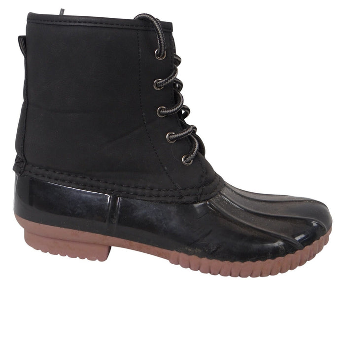 Charlotte Russe Black Lace Up Duck Boots Waterproof Rubber Sole Plaid Lined1