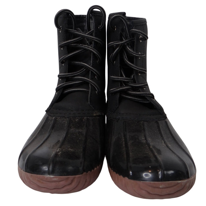 Charlotte Russe Black Lace Up Duck Boots Waterproof Rubber Sole Plaid Lined5