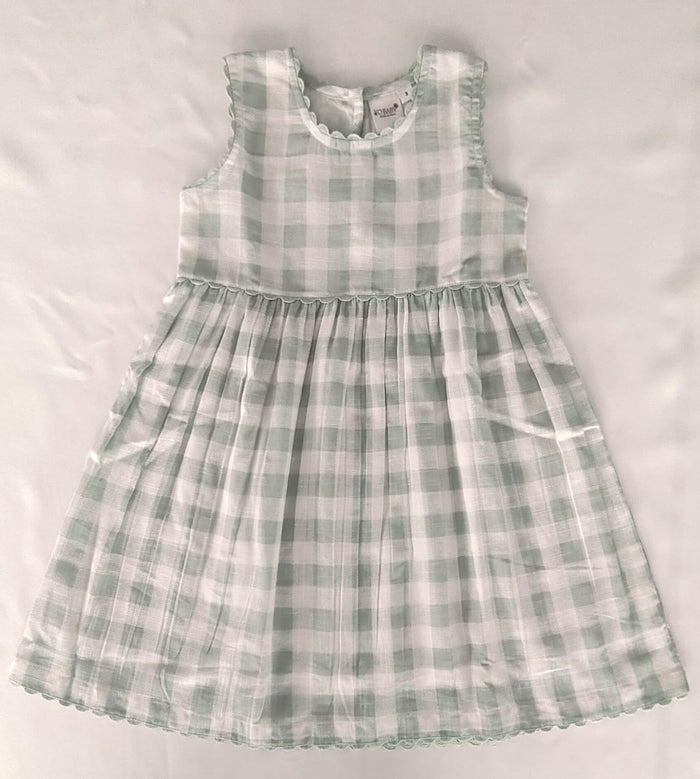 Charming Sage Checks Fit &amp; Flare Dress with Lace Finish dress & diaper cover Yo Baby India