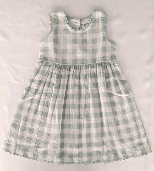 Charming Sage Checks Fit &amp; Flare Dress with Lace Finish dress & diaper cover Yo Baby India