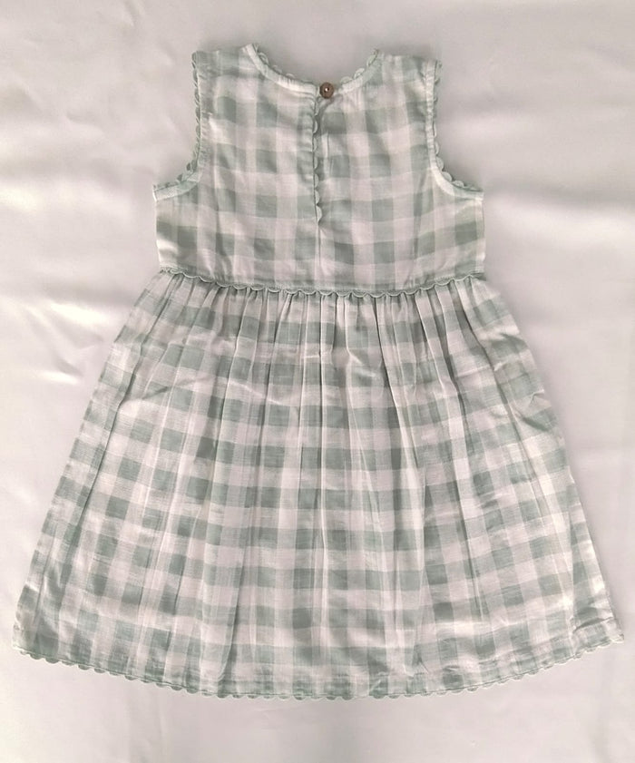 Charming Sage Checks Fit &amp; Flare Dress with Lace Finish dress & diaper cover Yo Baby India