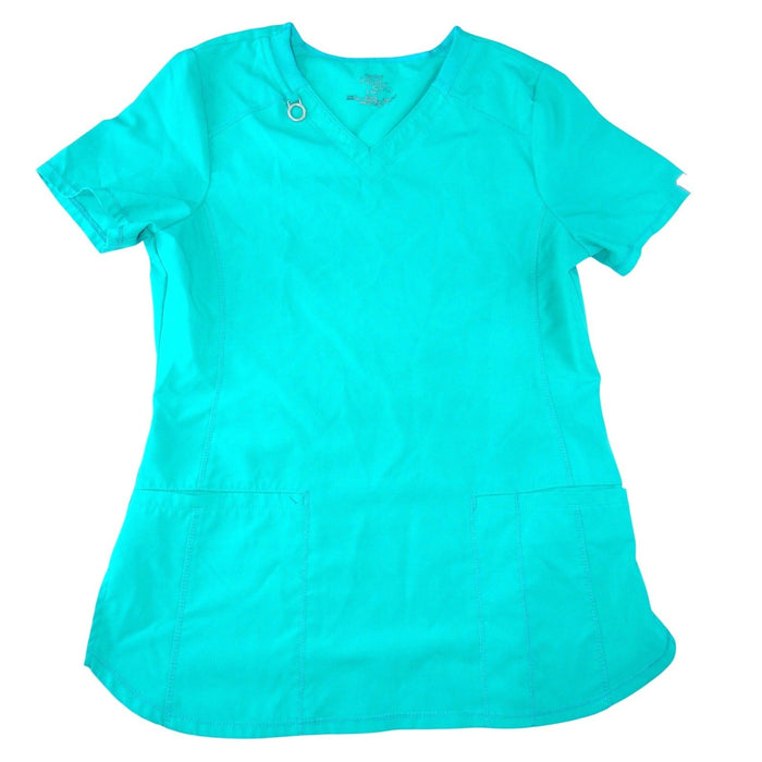 Cherokee Infinity Womens Teal Blue V Neck Scrub Top Short Sleeve Size S0