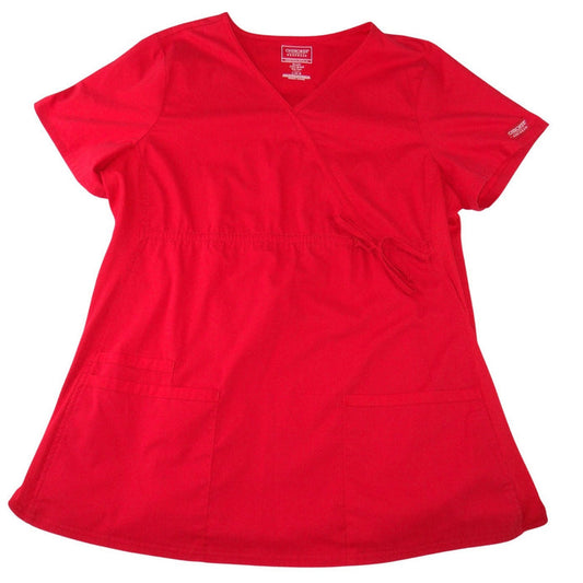 Cherokee Workwear Professionals Red Mock Wrap Scrub Top V Neck Stretch Large0