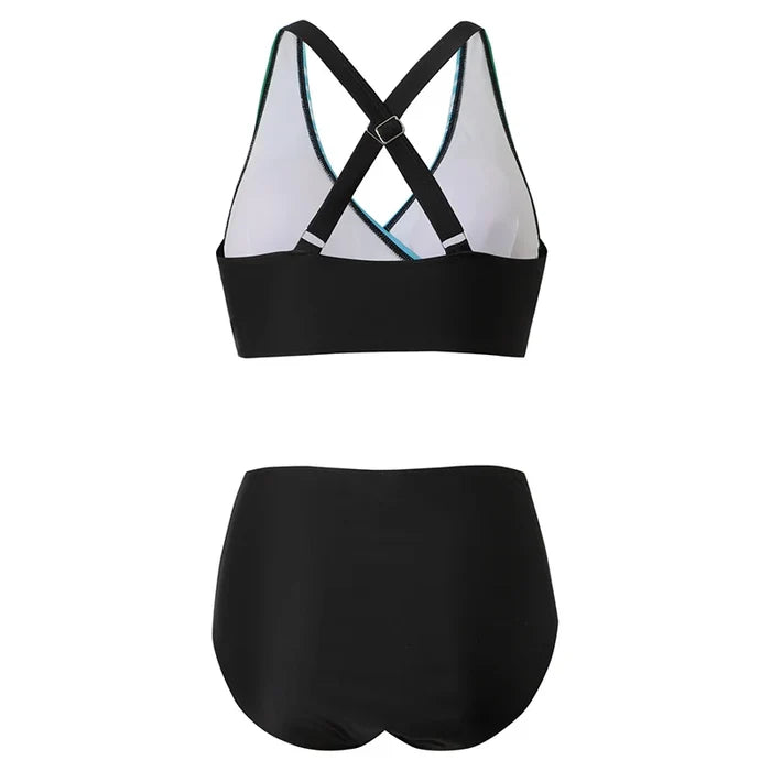 Chloe - Chic Women's Bikini Set with Cross Front V Neck and High Waist Bottom