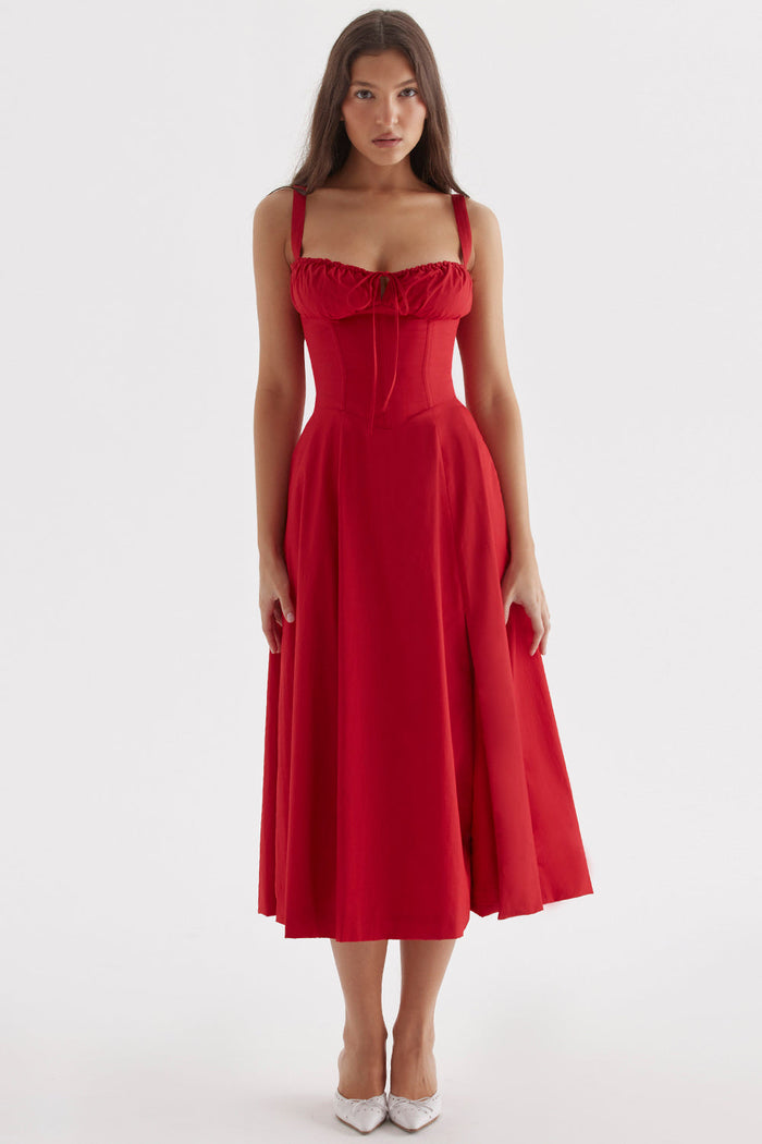Chloe - Elegant Women's Wedding Guest Dress with Bustier Bodice and Flared Skirt