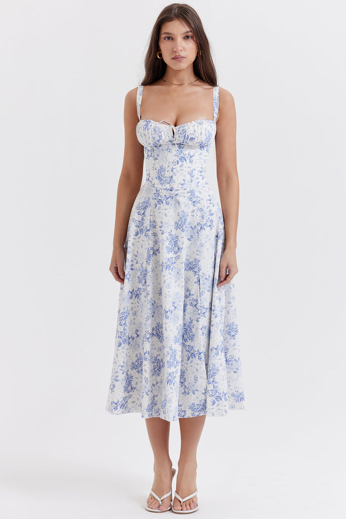 Chloe - Elegant Women's Wedding Guest Dress with Bustier Bodice and Flared Skirt