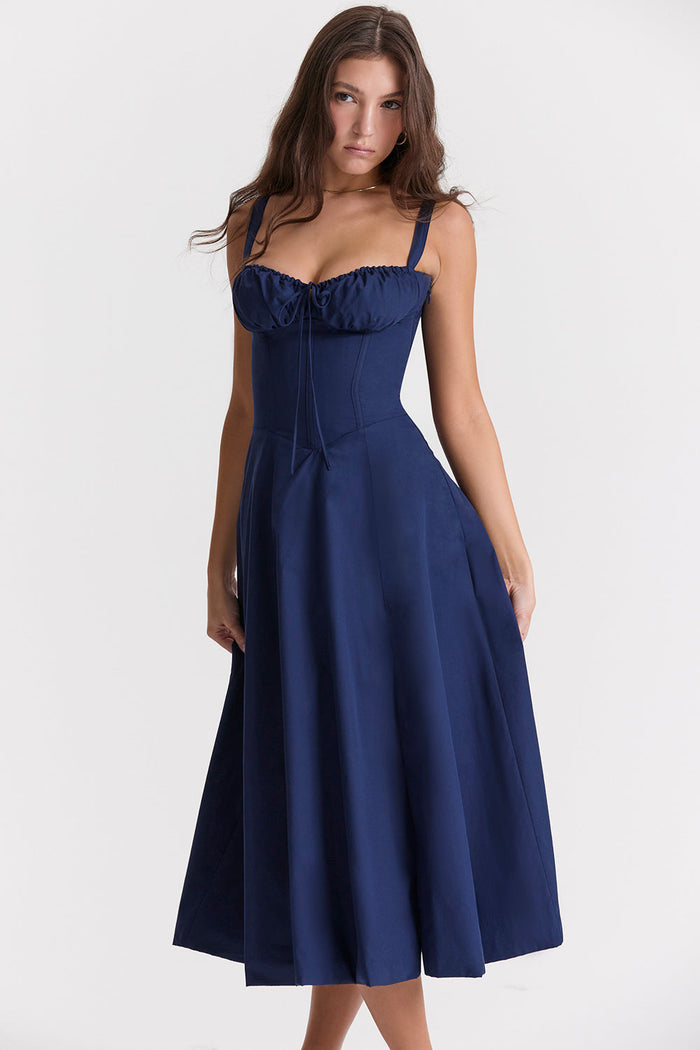 Chloe - Elegant Women's Wedding Guest Dress with Bustier Bodice and Flared Skirt