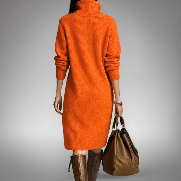 Chloe - Women's Knitted Fall Winter Midi Dress with Comfort Fit and Zip Neck