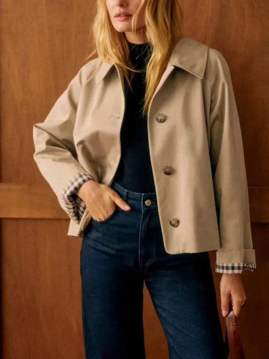 Chloe - Women's Trench Coat Cropped Style with Button Front for Fall
