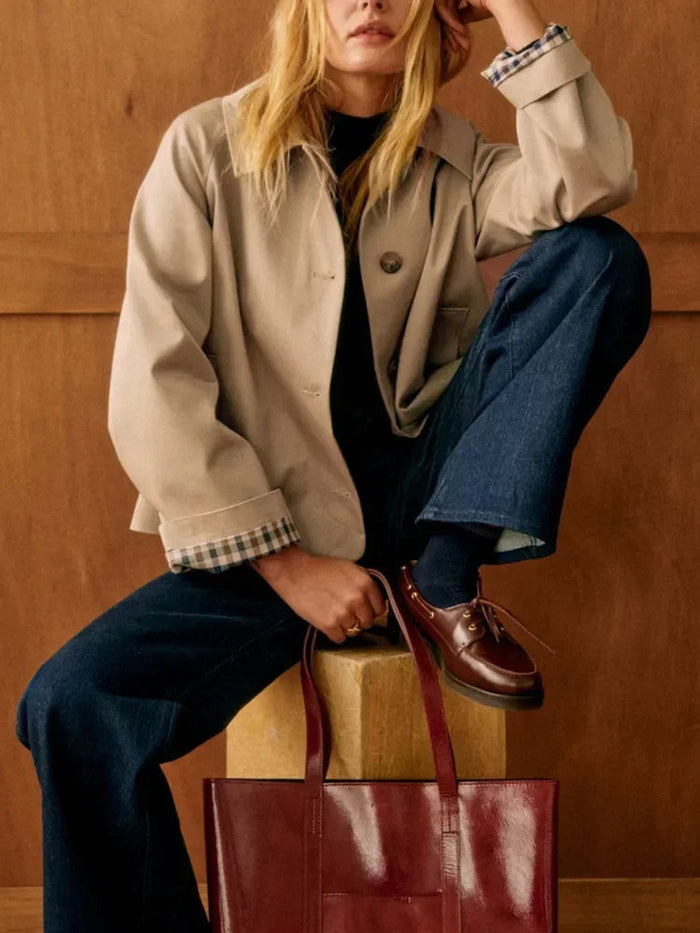 Chloe - Women's Trench Coat Cropped Style with Button Front for Fall