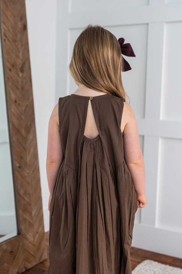Brown Solid Color Pintuck Gathered Dress dress & diaper cover Yo Baby India
