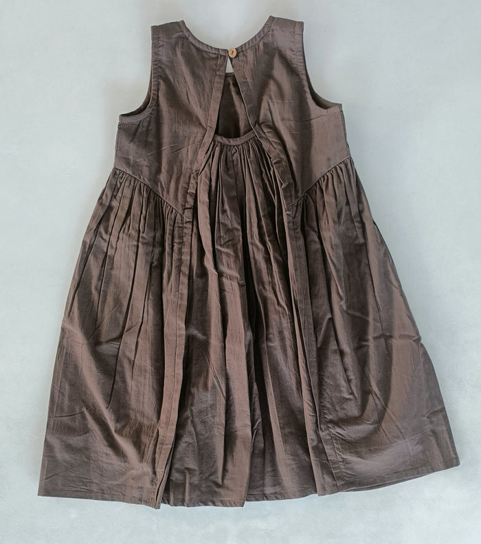 Brown Solid Color Pintuck Gathered Dress dress & diaper cover Yo Baby India