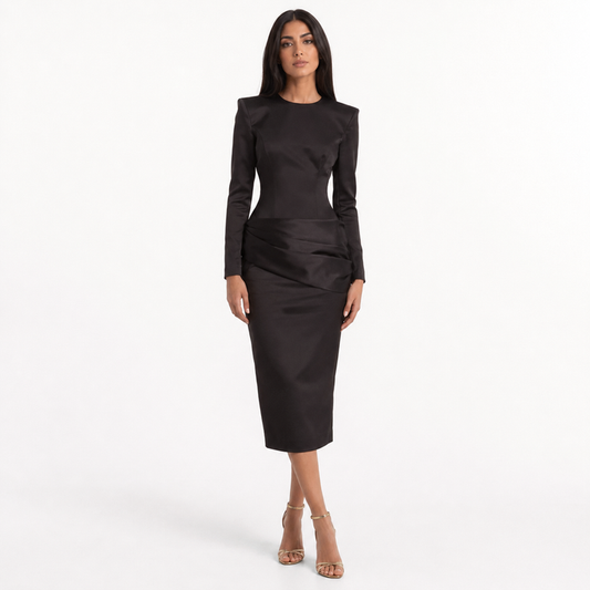 Chocolate Satin Waist Midi Dress – AURELIA